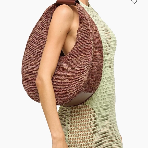 STAUD Large Mahogany Brown Raffia Shoulder Bag NWT - Picture 2 of 11